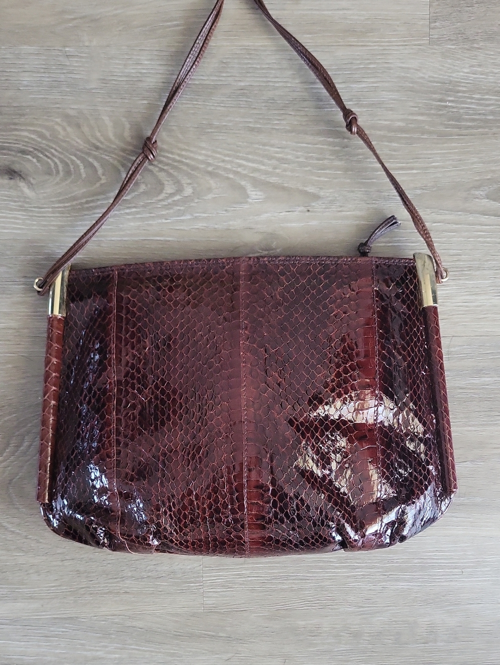 Vintage 1970s Genuine Snakeskin Brown Shoulder Bag